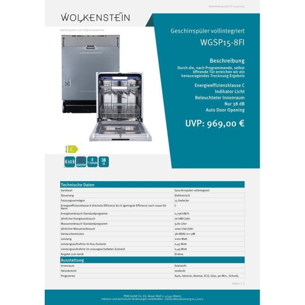 vollintegrierbarer Geschirrspüler WGSP15-8FI – Bild 8